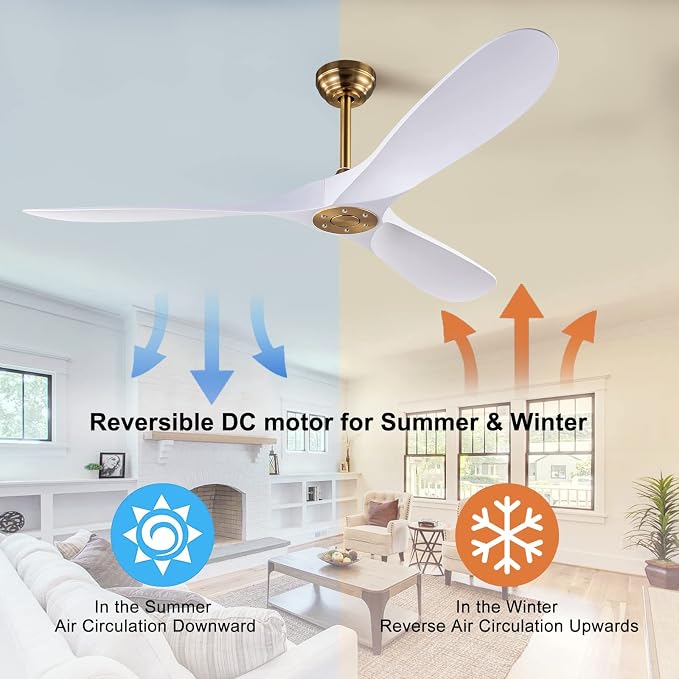 60" Ceiling Fan with Remote Control No Lights,Modern Reversible DC Motor Indoor Outdoor 3 Blades Ceiling Fans for Patio