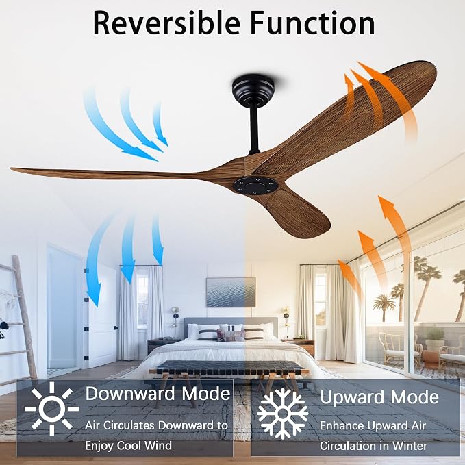 60" Ceiling Fan with Remote Control No Lights,Modern Reversible DC Motor Indoor Outdoor 3 Blades Ceiling Fans for Patio