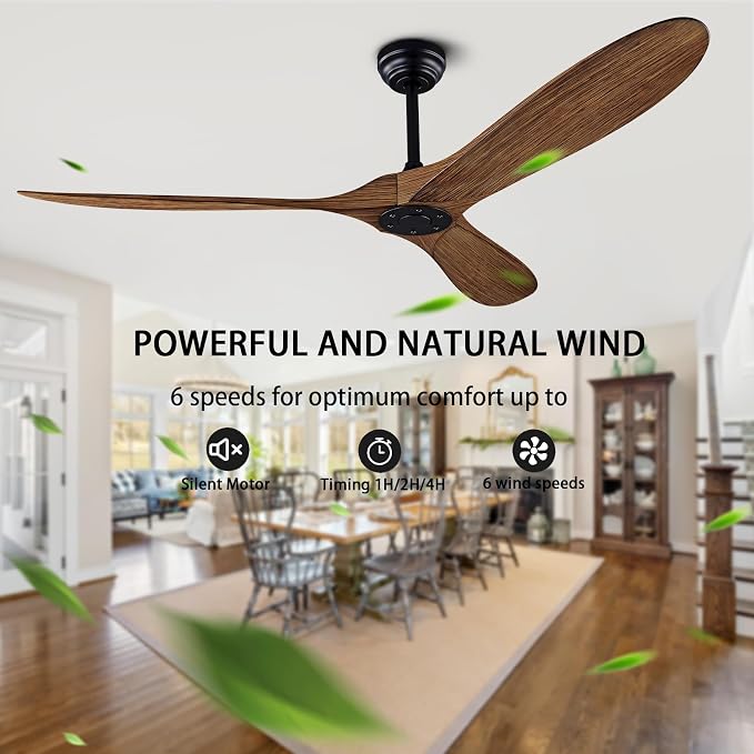 60" Ceiling Fan with Remote Control No Lights,Modern Reversible DC Motor Indoor Outdoor 3 Blades Ceiling Fans for Patio