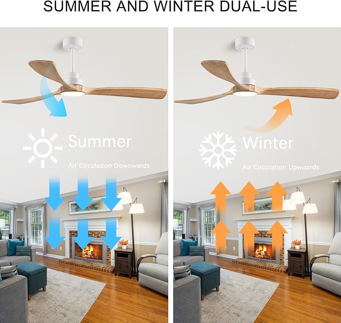 60" Ceiling Fans with Light with Remote Control, Indoor Outdoor Wood Ceiling Fan with 3 Wood Blades for Living Room, Hallway