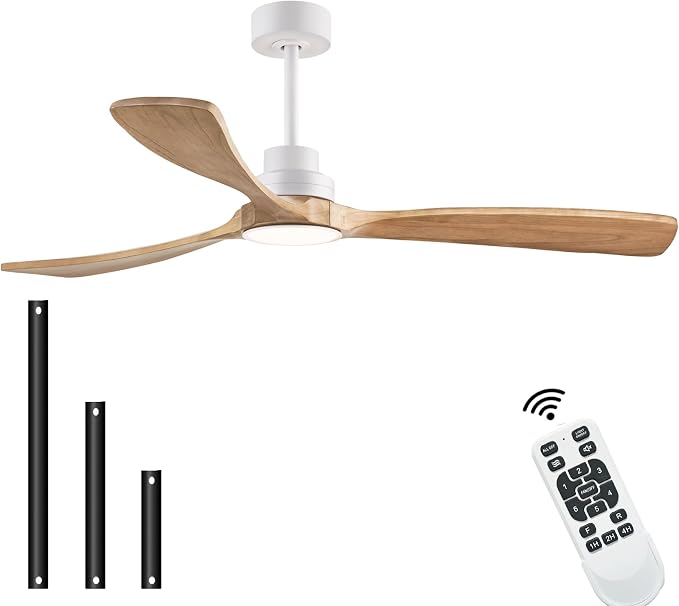 60" Ceiling Fans with Light with Remote Control, Indoor Outdoor Wood Ceiling Fan with 3 Wood Blades for Living Room, Hallway
