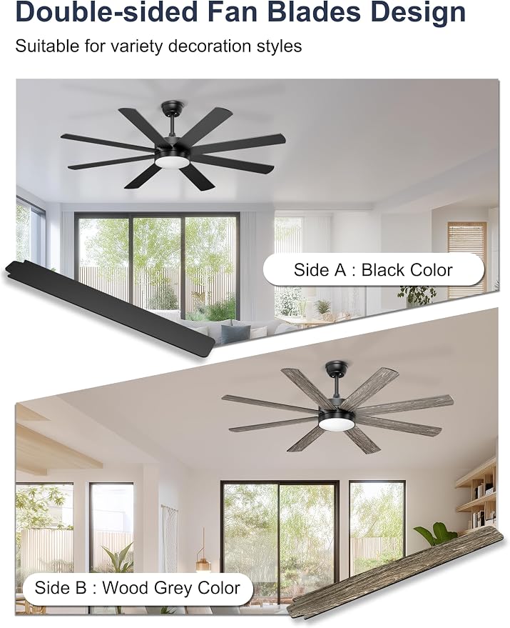 60'' Ceiling Fans with Lights - Modern Black Ceiling Fan Remote/APP Control, Dimmable, Quiet DC Motor Ceiling Fan for