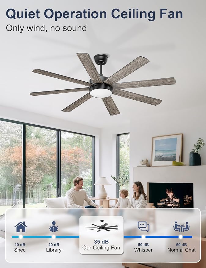 60'' Ceiling Fans with Lights - Modern Black Ceiling Fan Remote/APP Control, Dimmable, Quiet DC Motor Ceiling Fan for