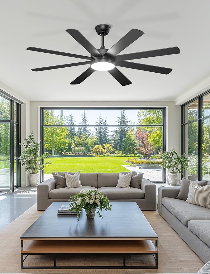 60'' Ceiling Fans with Lights - Modern Black Ceiling Fan Remote/APP Control, Dimmable, Quiet DC Motor Ceiling Fan for