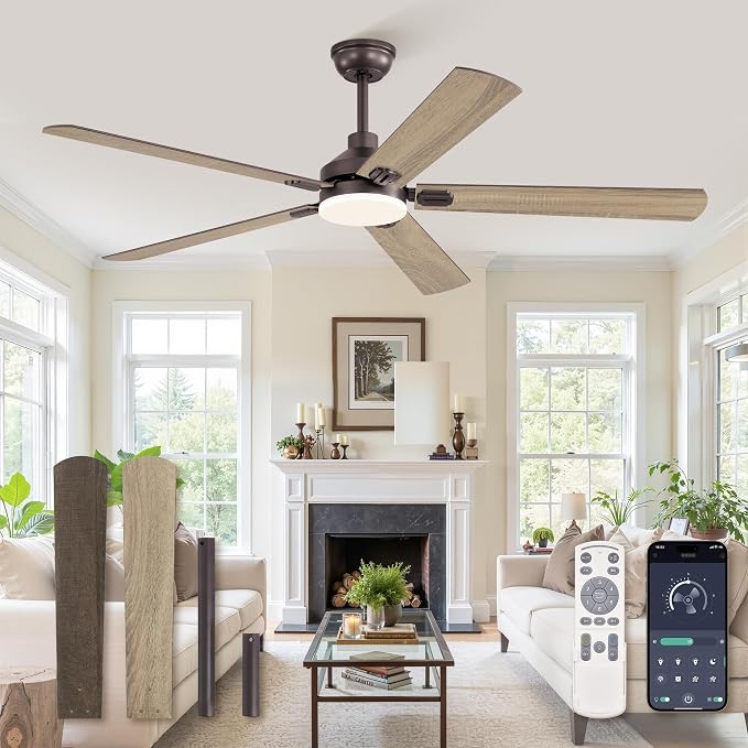 60" Ceiling Fans with Lights, Oil Bronze Farmhouse Ceiling Fan with Remote, Rustic Indoor Ceiling Fan with Dual Finish