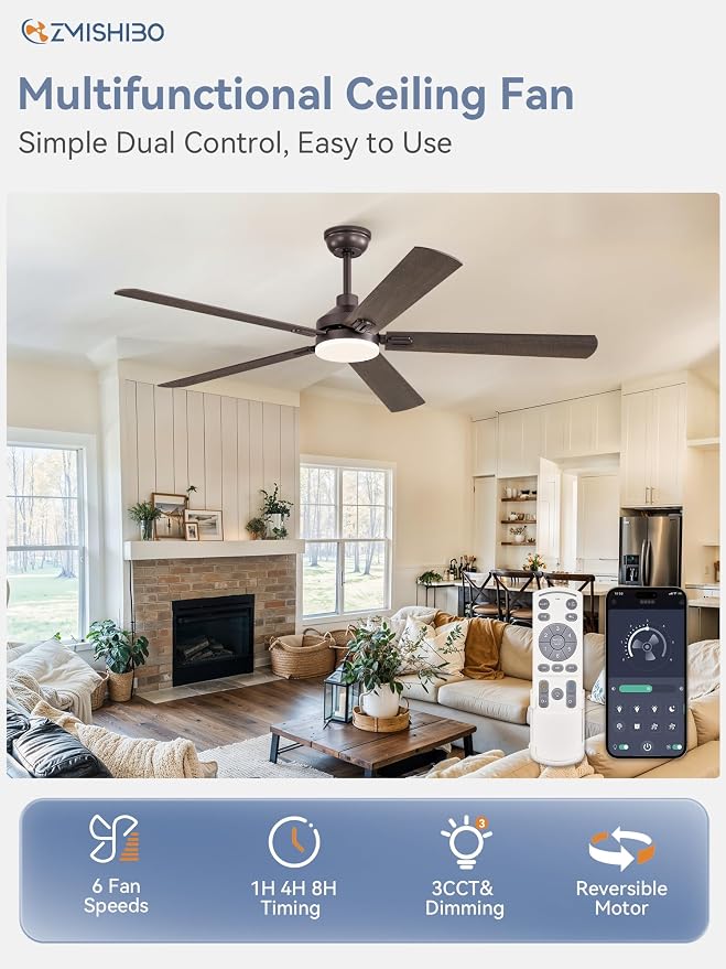 60" Ceiling Fans with Lights, Oil Bronze Farmhouse Ceiling Fan with Remote, Rustic Indoor Ceiling Fan with Dual Finish