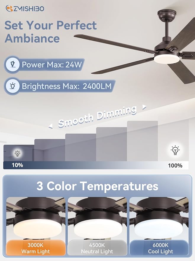 60" Ceiling Fans with Lights, Oil Bronze Farmhouse Ceiling Fan with Remote, Rustic Indoor Ceiling Fan with Dual Finish