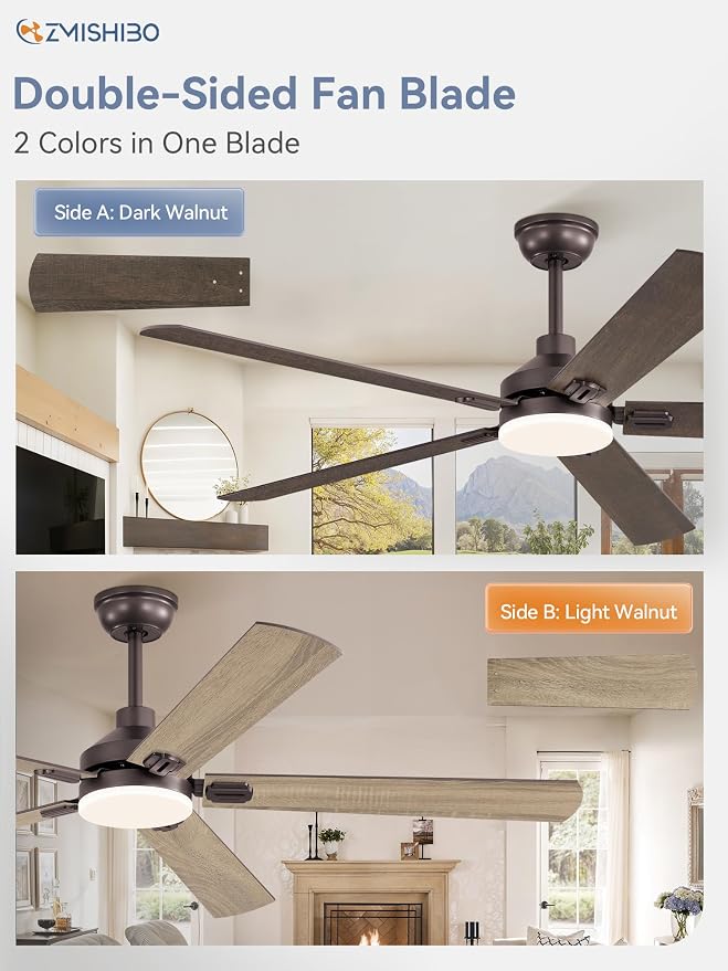 60" Ceiling Fans with Lights, Oil Bronze Farmhouse Ceiling Fan with Remote, Rustic Indoor Ceiling Fan with Dual Finish