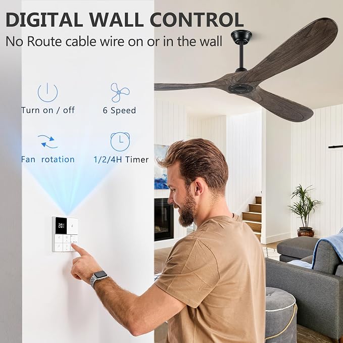 60" Ceiling Fans Without Lights, Wood Ceiling Fan no Light with Remote, Large Outdoor Ceiling Fan for Patio, Porch, Bedroom