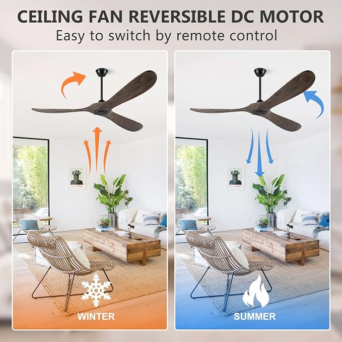 60" Ceiling Fans Without Lights, Wood Ceiling Fan no Light with Remote, Large Outdoor Ceiling Fan for Patio, Porch, Bedroom