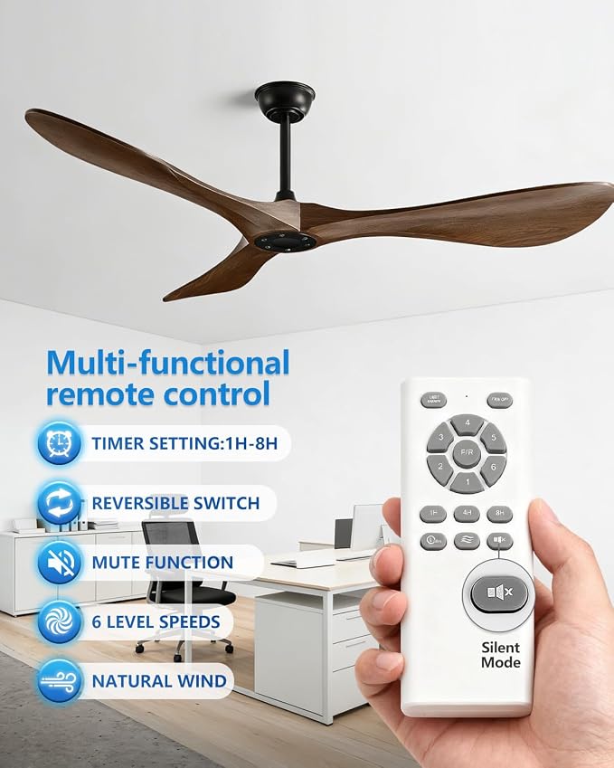 60 in Ceiling Fan of 7400+CFM High Airflow with Mute Remote Control,Ceiling Fan no light for Indoor/Outdoor Patios.6 Speed