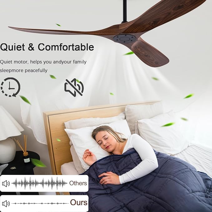 60-inch ABS Ceiling Fans with Remote Control No Lights, 3 Blades, Quiet Ceiling Fan, Modern Ceiling Fan for Living Room
