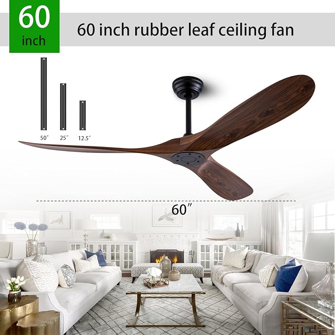 60-inch ABS Ceiling Fans with Remote Control No Lights, 3 Blades, Quiet Ceiling Fan, Modern Ceiling Fan for Living Room