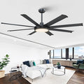 60 inch Black Ceiling Fan with Light and Remote, Industrial Ceiling Fan, Ventilador de Techo, 6 Speed Quiet DC Motor, 8