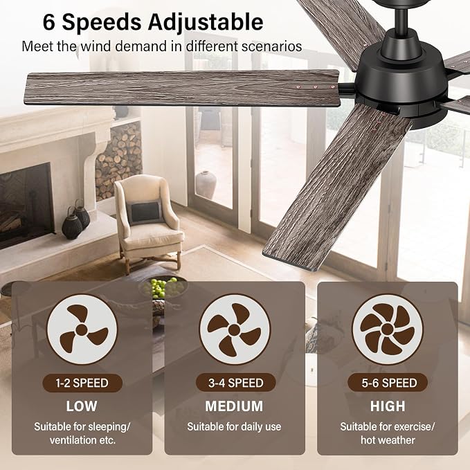 60 Inch Black Ceiling Fans with Lights and Remote, Reversible, 3CCT, Dimmable, Noiseless, Large Ceiling Fan for Bedroom