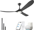 60 Inch Black Outdoor Ceiling Fans with Lights, Smart Ceiling Fan with Remote/APP/Alexa Control, Solid Wood Farmhouse Ceiling