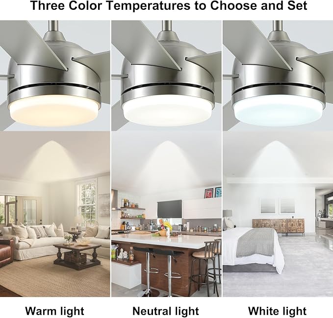 60 Inch Brushed Nickel Ceiling Fan with Light and Remote Control.Noiseless,Dimmable,3CCT,6 Speeds Reversible, DC Ceiling Fans