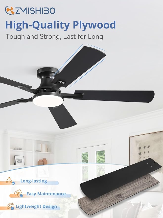60 Inch Ceiling Fan with Light, App&Remote Control, Flush Mount Low Profile, Dimmable 20W LED Light, Quiet Reversible Motor