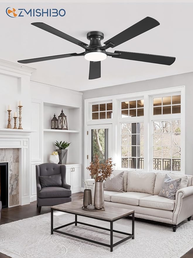 60 Inch Ceiling Fan with Light, App&Remote Control, Flush Mount Low Profile, Dimmable 20W LED Light, Quiet Reversible Motor