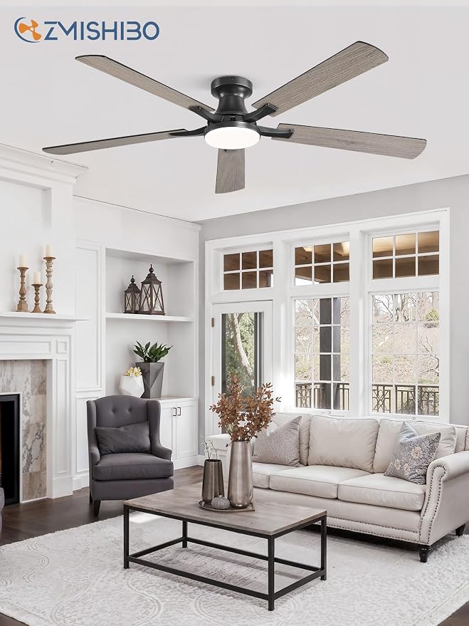 60 Inch Ceiling Fan with Light, App&Remote Control, Flush Mount Low Profile, Dimmable 20W LED Light, Quiet Reversible Motor