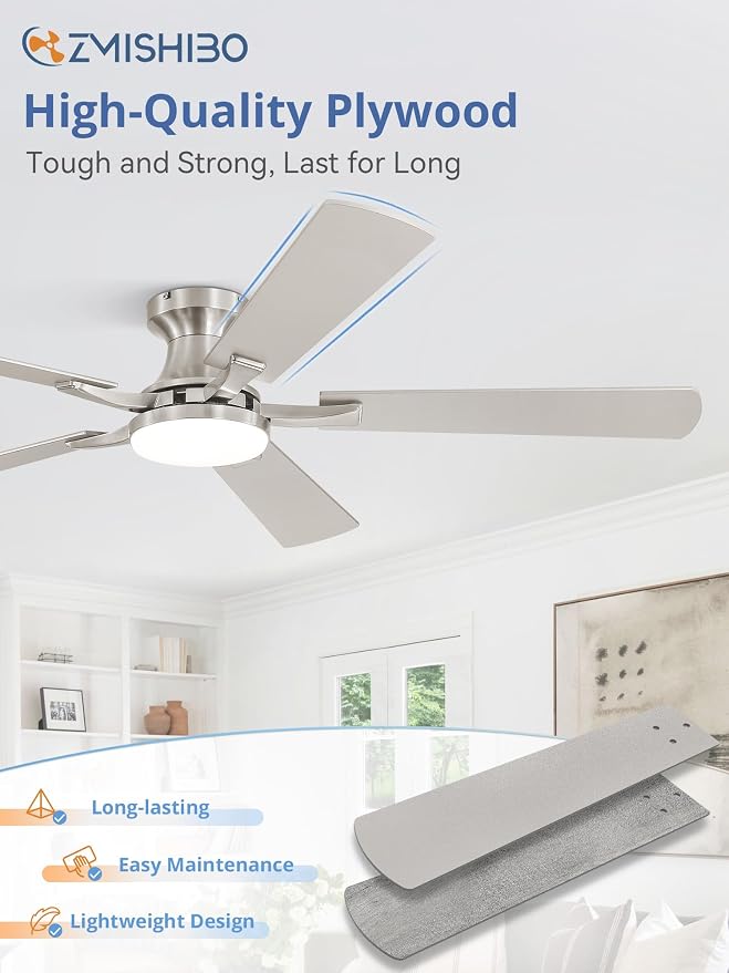 60 Inch Ceiling Fan with Light, App&Remote Control, Flush Mount Low Profile, Dimmable 20W LED Light, Quiet Reversible Motor