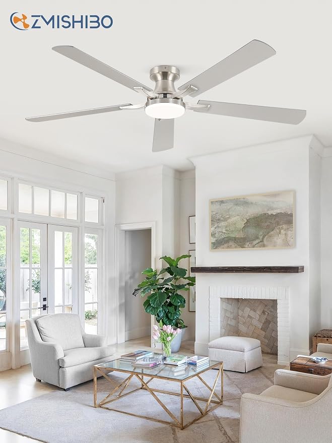 60 Inch Ceiling Fan with Light, App&Remote Control, Flush Mount Low Profile, Dimmable 20W LED Light, Quiet Reversible Motor