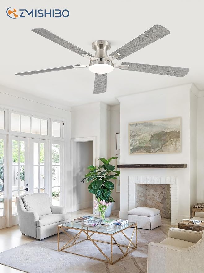 60 Inch Ceiling Fan with Light, App&Remote Control, Flush Mount Low Profile, Dimmable 20W LED Light, Quiet Reversible Motor