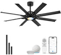 60 Inch Ceiling Fan with Light, Black Indoor Outdoor Ceiling Fan with 8 Aluminium Metal Blades, Smart Fan with Alexa, Modern