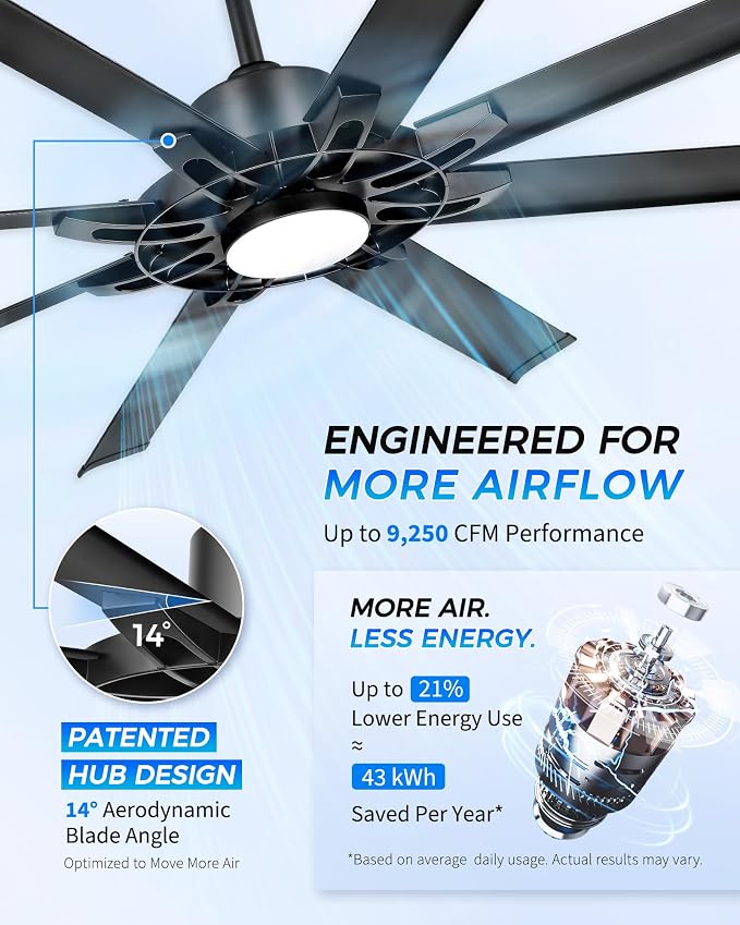 60 Inch Ceiling Fan with Light, Black Indoor Outdoor Ceiling Fan with 8 Aluminium Metal Blades, Smart Fan with Alexa, Modern