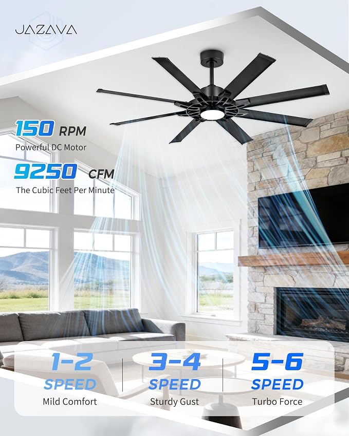60 Inch Ceiling Fan with Light, Black Indoor Outdoor Ceiling Fan with 8 Aluminium Metal Blades, Smart Fan with Alexa, Modern