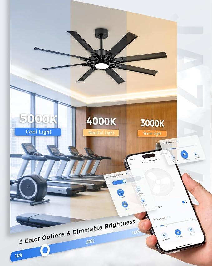 60 Inch Ceiling Fan with Light, Black Indoor Outdoor Ceiling Fan with 8 Aluminium Metal Blades, Smart Fan with Alexa, Modern