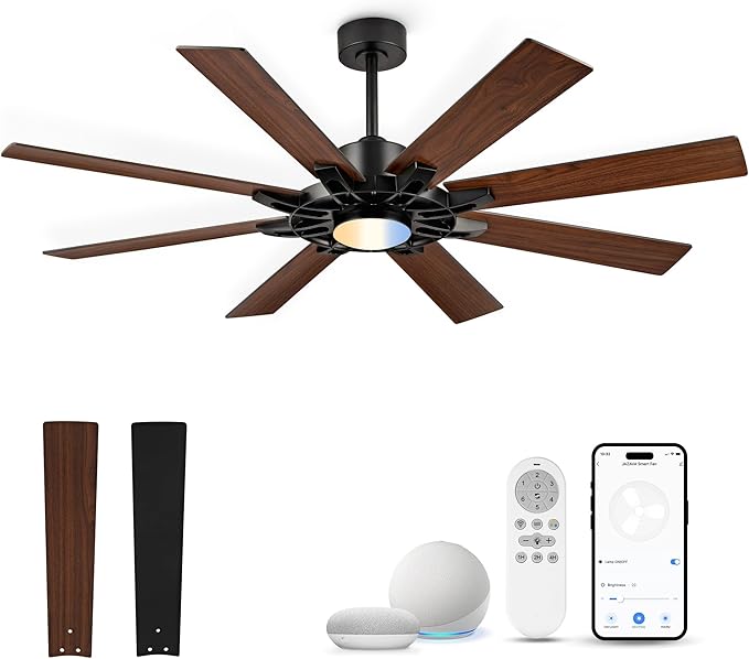 60 Inch Ceiling Fan with Light, Smart Indoor Outdoor Ceiling Fan with Alexa App Control, Large Black Modern Ceiling Fan, Dual