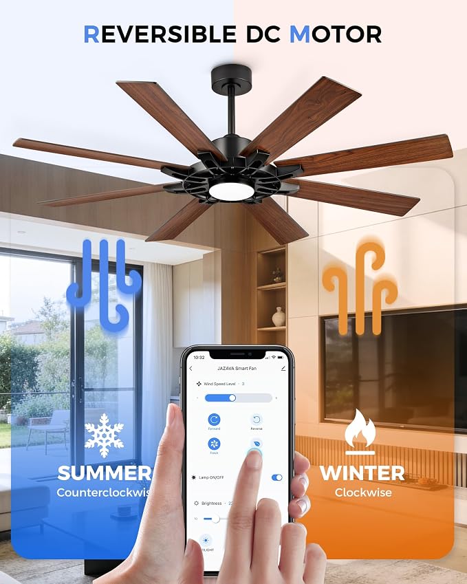 60 Inch Ceiling Fan with Light, Smart Indoor Outdoor Ceiling Fan with Alexa App Control, Large Black Modern Ceiling Fan, Dual