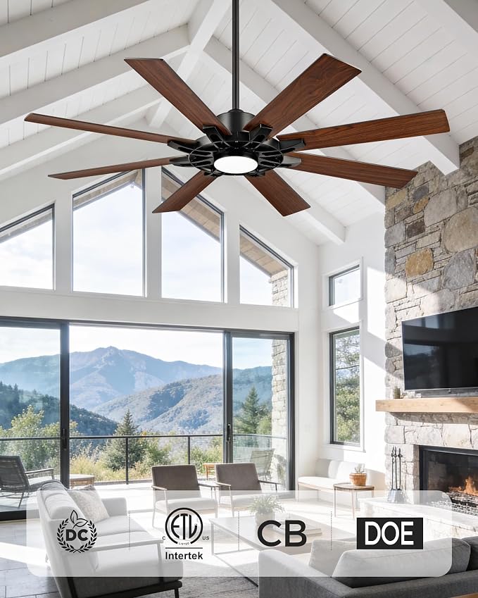 60 Inch Ceiling Fan with Light, Smart Indoor Outdoor Ceiling Fan with Alexa App Control, Large Black Modern Ceiling Fan, Dual