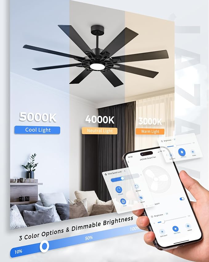 60 Inch Ceiling Fan with Light, Smart Indoor Outdoor Ceiling Fan with Alexa App Control, Large Black Modern Ceiling Fan, Dual
