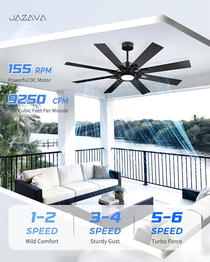 60 Inch Ceiling Fan with Light, Smart Indoor Outdoor Ceiling Fan with Alexa App Control, Large Black Modern Ceiling Fan, Dual