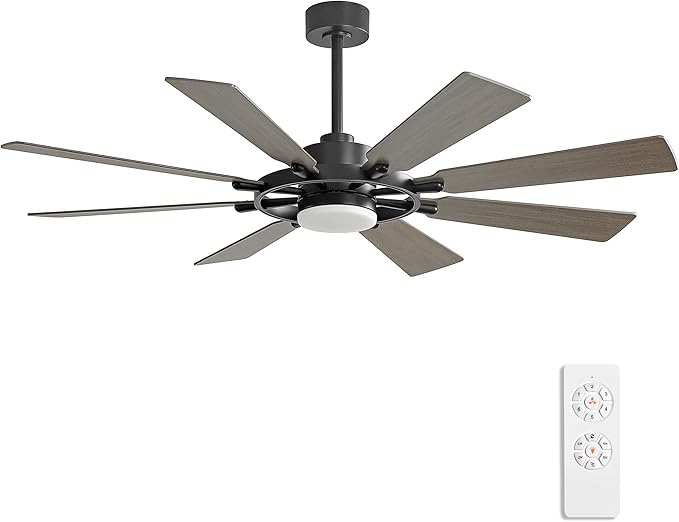 60 Inch Ceiling Fan with Lights and Remote Control, 8 Plywood Blades, 6-Speed Noiseless Reversible DC Motor, 3CCT, Windmill