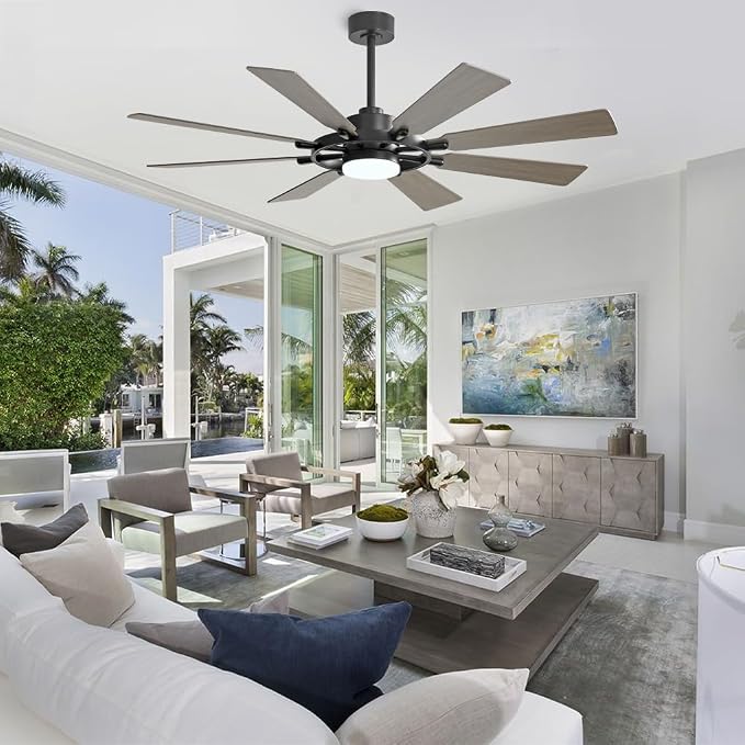 60 Inch Ceiling Fan with Lights and Remote Control, 8 Plywood Blades, 6-Speed Noiseless Reversible DC Motor, 3CCT, Windmill