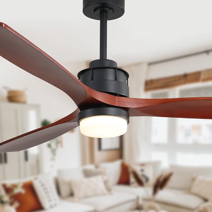 60 inch Ceiling Fan with Lights and Remote, Modern Large LED Ceiling Fan with 3 Walnut Blades and 3 Black Downrods, for