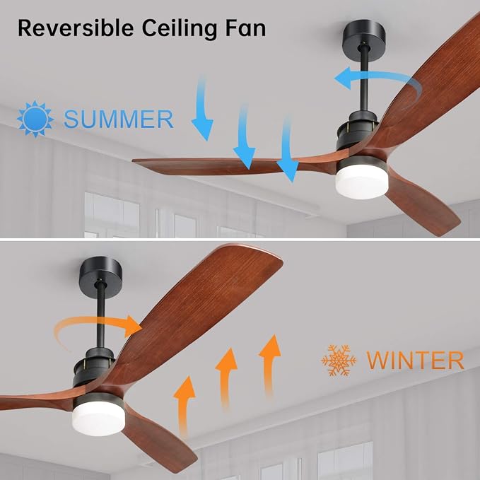 60 inch Ceiling Fan with Lights and Remote, Modern Large LED Ceiling Fan with 3 Walnut Blades and 3 Black Downrods, for