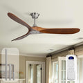 60 Inch Ceiling Fan with Remote Control, Brush Nickel and Light Walnut, 3 Wood Blades, Reversible DC Motor, Timer, 6004HTM