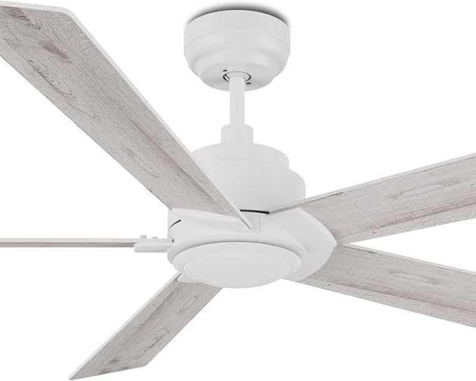 60 Inch Ceiling Fan without Lights, White Ceiling Fan with Remote Low Profile, 10-Speed Reversible DC Motor, 5 Dual Finish