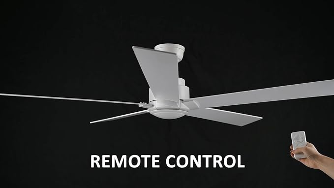 60 Inch Ceiling Fan without Lights, White Ceiling Fan with Remote Low Profile, 10-Speed Reversible DC Motor, 5 Dual Finish