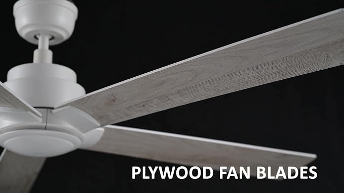 60 Inch Ceiling Fan without Lights, White Ceiling Fan with Remote Low Profile, 10-Speed Reversible DC Motor, 5 Dual Finish
