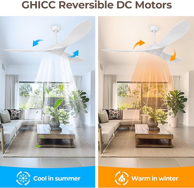 60 Inch Ceiling Fan Without Lights, White | Outdoor Ceiling Fan with Remote, 6-Speed Adjustable Reversible DC Motor for Patio