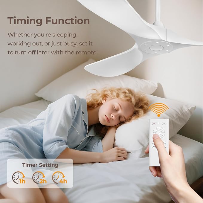 60 Inch Ceiling Fan Without Lights, White | Outdoor Ceiling Fan with Remote, 6-Speed Adjustable Reversible DC Motor for Patio