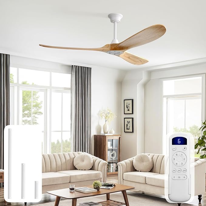 60 Inch Ceiling Fans No Light-Outdoor Ceiling Fan with Remote Control, 3 Blade Reversible DC Motor, Modern Wood Ceiling Fan