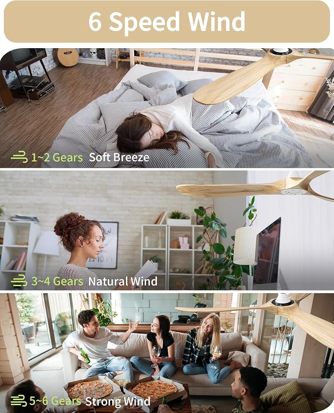 60 Inch Ceiling Fans No Light-Outdoor Ceiling Fan with Remote Control, 3 Blade Reversible DC Motor, Modern Wood Ceiling Fan