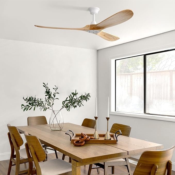 60 Inch Ceiling Fans No Light-Outdoor Ceiling Fan with Remote Control, 3 Blade Reversible DC Motor, Modern Wood Ceiling Fan