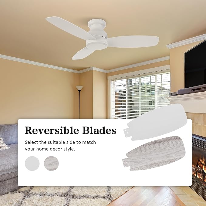60 Inch Ceiling Fans No Light with Remote, 3 Blades White Modern Ceiling Fan without Light with Quiet Reversible DC Motor, 10